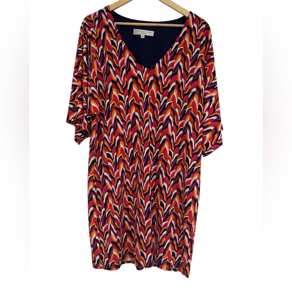 Trina Turk Griffin geometric wave print kimono sleeve jersey knit mini dress
